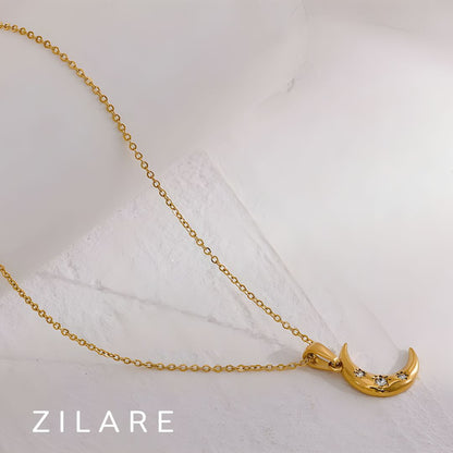 Collar de luna con brillantes bañado en oro 18k Catalina