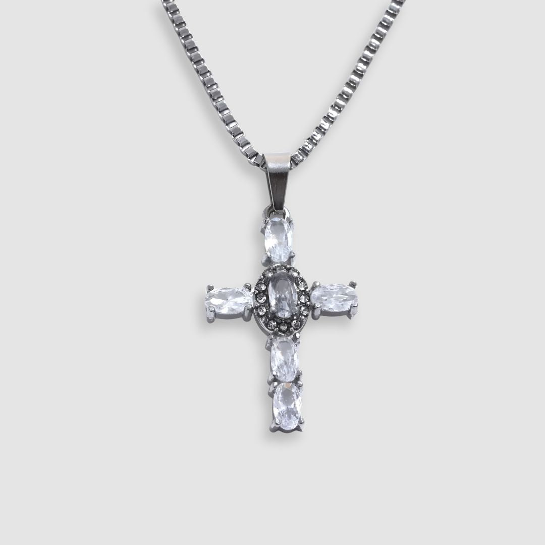 Collar dorado cruz piedras coloridas bañado oro 18k Eloísa