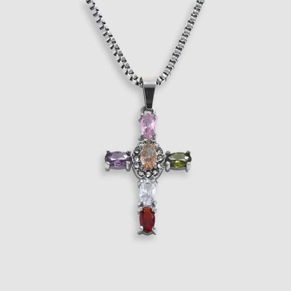 Collar dorado cruz piedras coloridas bañado oro 18k Eloísa