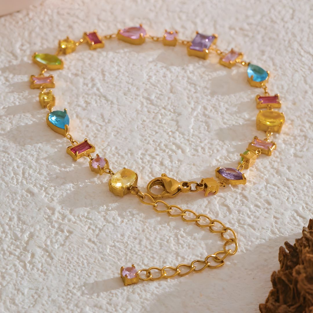 Pulsera bañada en oro 18k con piedras coloridas Aitana