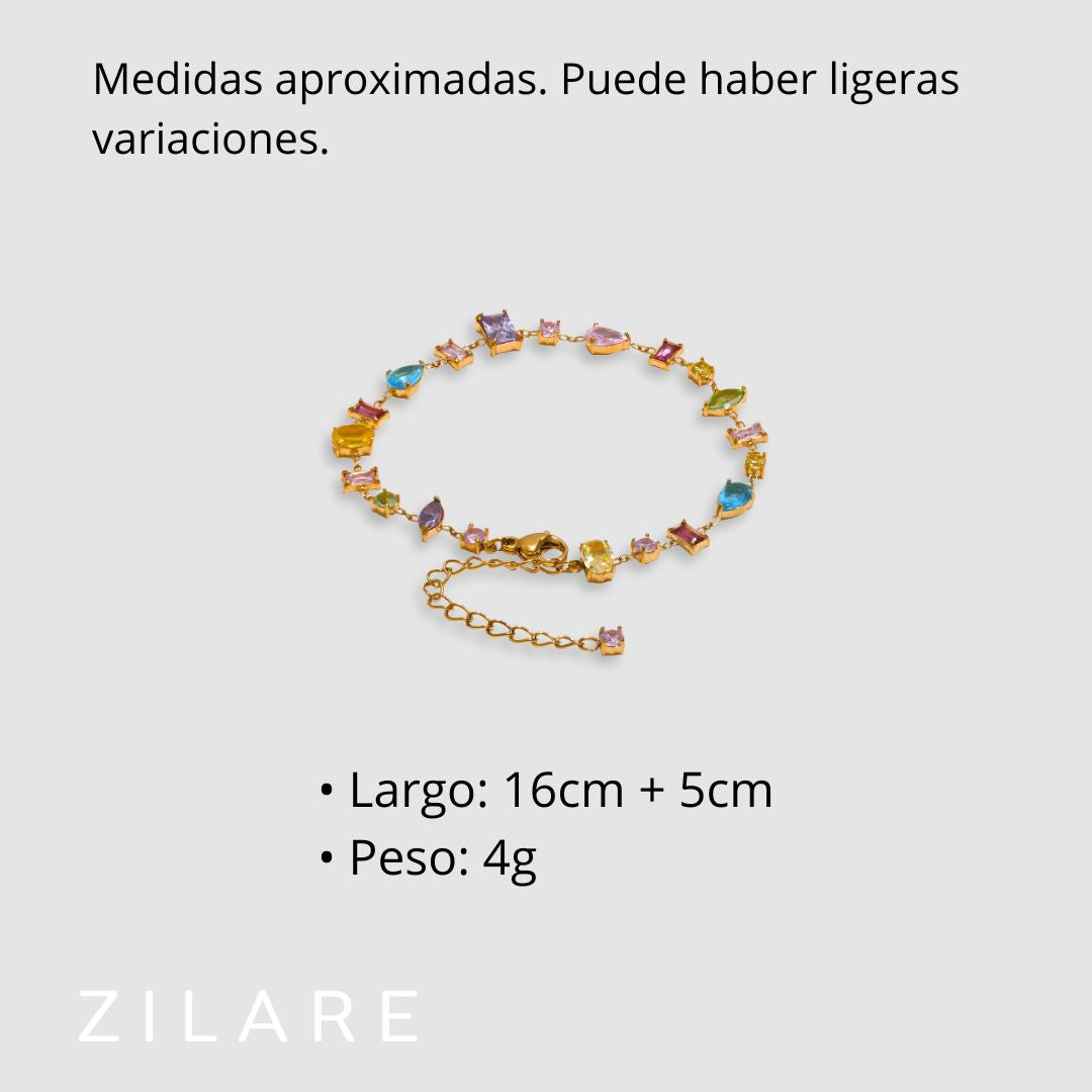 Pulsera bañada en oro 18k con piedras coloridas Aitana