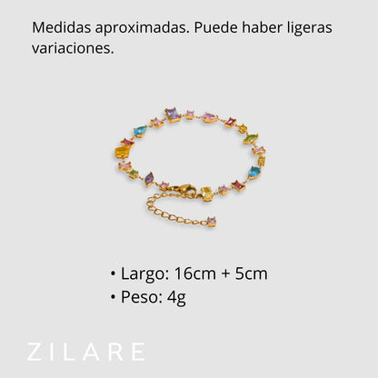 Pulsera bañada en oro 18k con piedras coloridas Aitana
