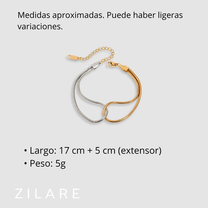 Pulsera elegante bicolor dorada y plateada bañada en oro 18k Nere