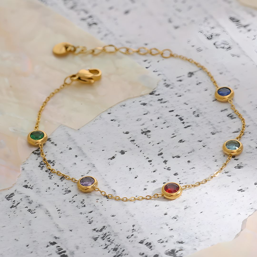 Pulsera elegante bañada en oro 18k con piedras de colores Ludmila