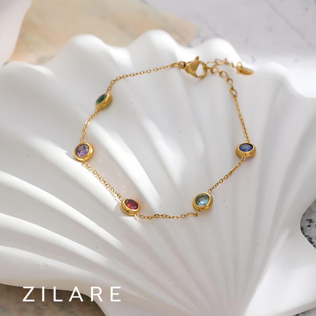 Pulsera elegante bañada en oro 18k con piedras de colores Ludmila
