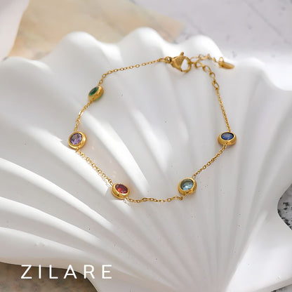 Pulsera elegante bañada en oro 18k con piedras de colores Ludmila