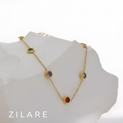 Pulsera elegante bañada en oro 18k con piedras de colores Ludmila