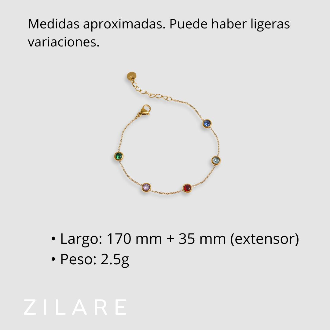 Pulsera elegante bañada en oro 18k con piedras de colores Ludmila