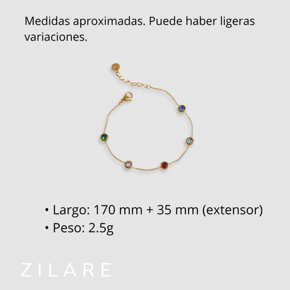 Pulsera elegante bañada en oro 18k con piedras de colores Ludmila