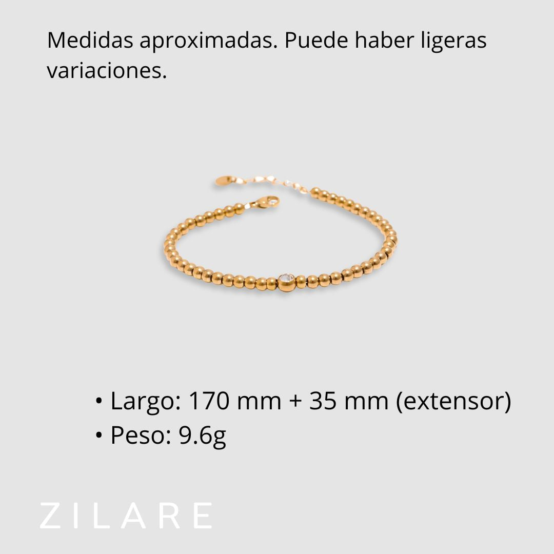 Pulsera bañada en oro 18k con cuentas y brillante Jimena