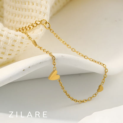 Pulsera dorada con corazones bañada en oro 18k Maricela