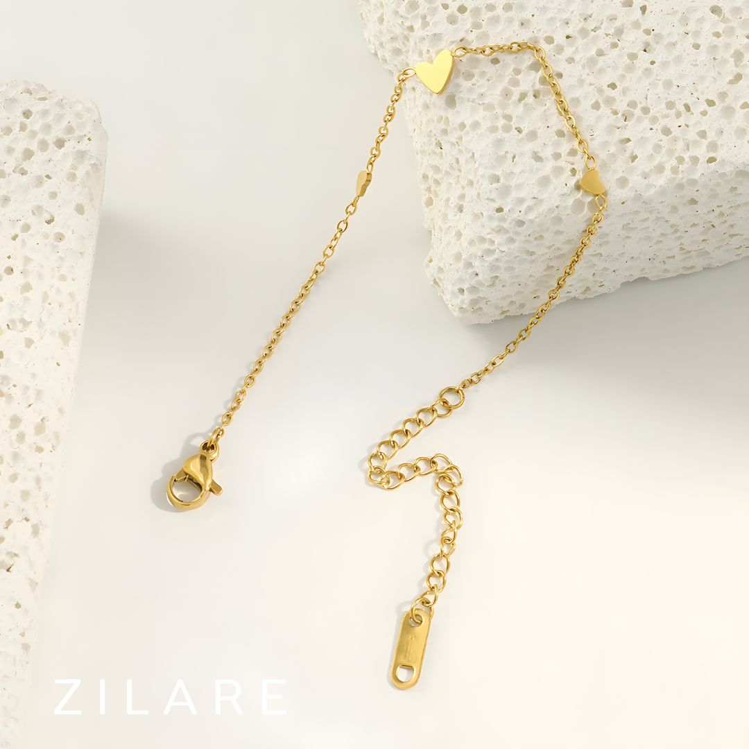 Pulsera dorada con corazones bañada en oro 18k Maricela