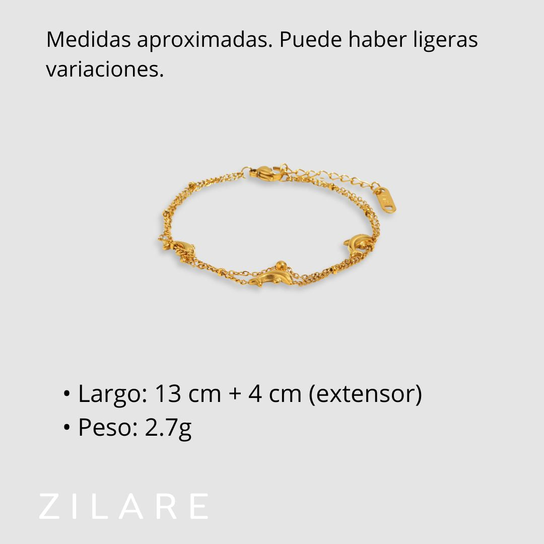 Pulsera dorada doble con delfines baño de oro 18k Paloma