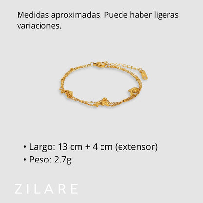 Pulsera dorada doble con delfines baño de oro 18k Paloma