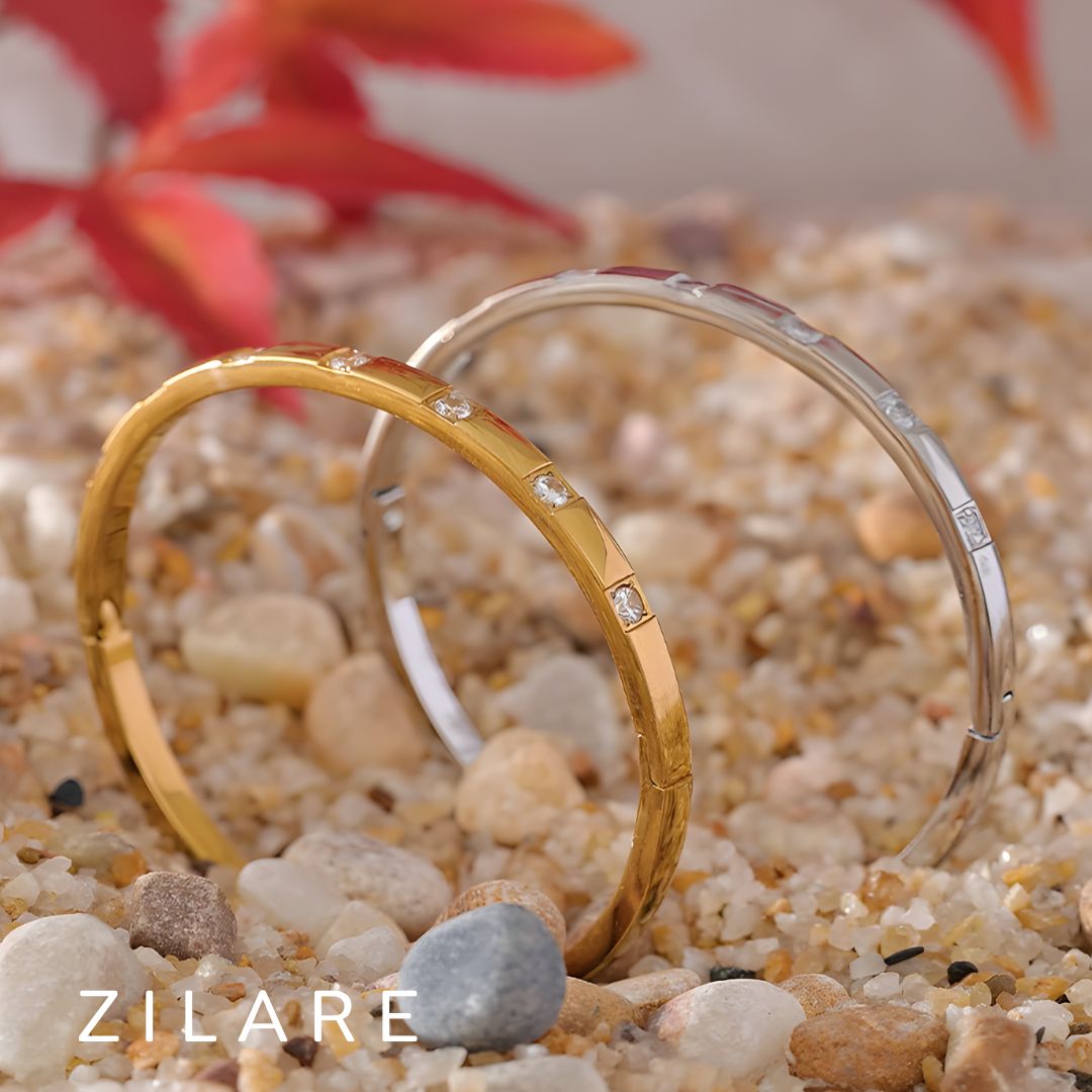 Pulsera dorada con brillos elegantes bañada en oro 18k Nilza