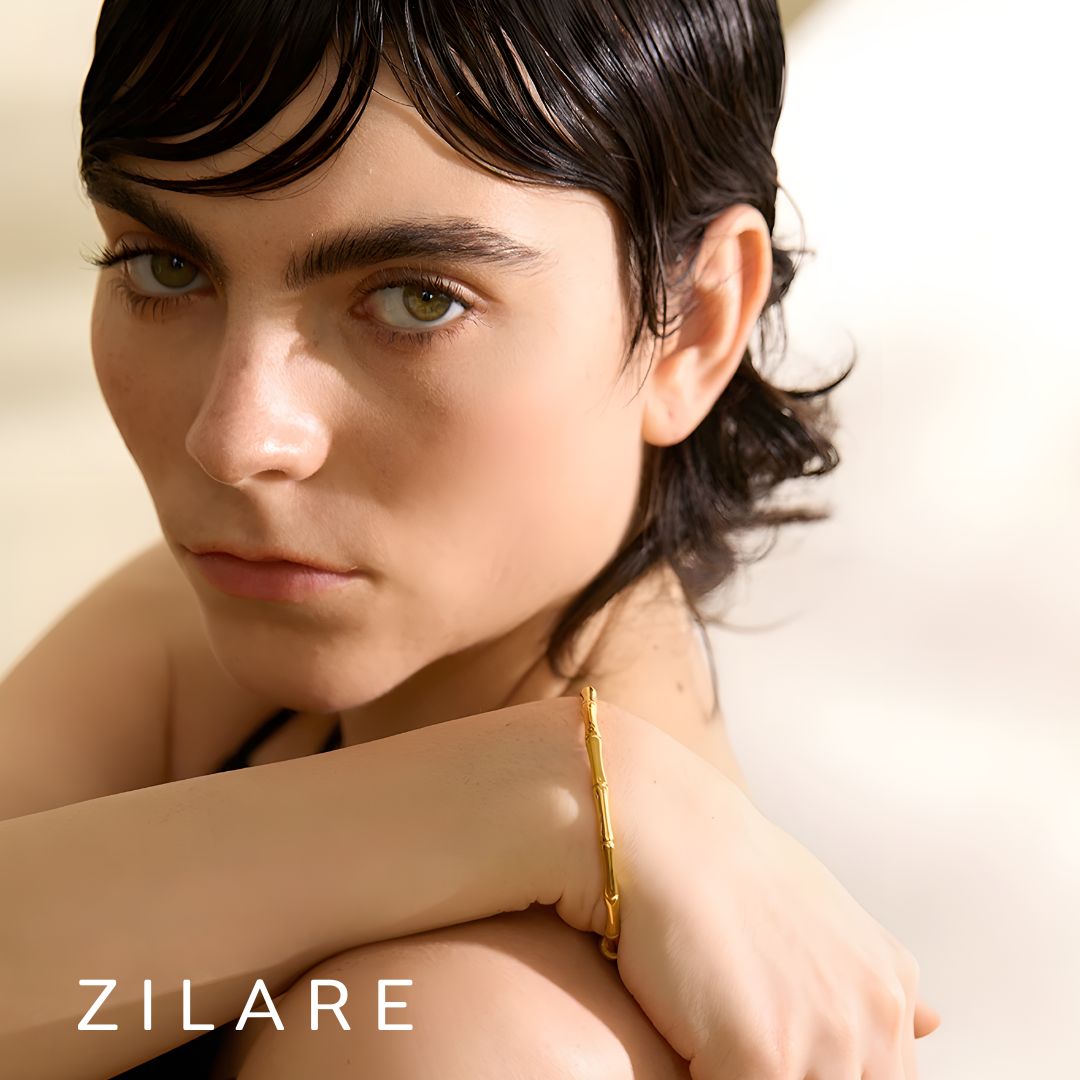 Pulsera dorada elegante tipo bambú bañada en oro 18k Samara