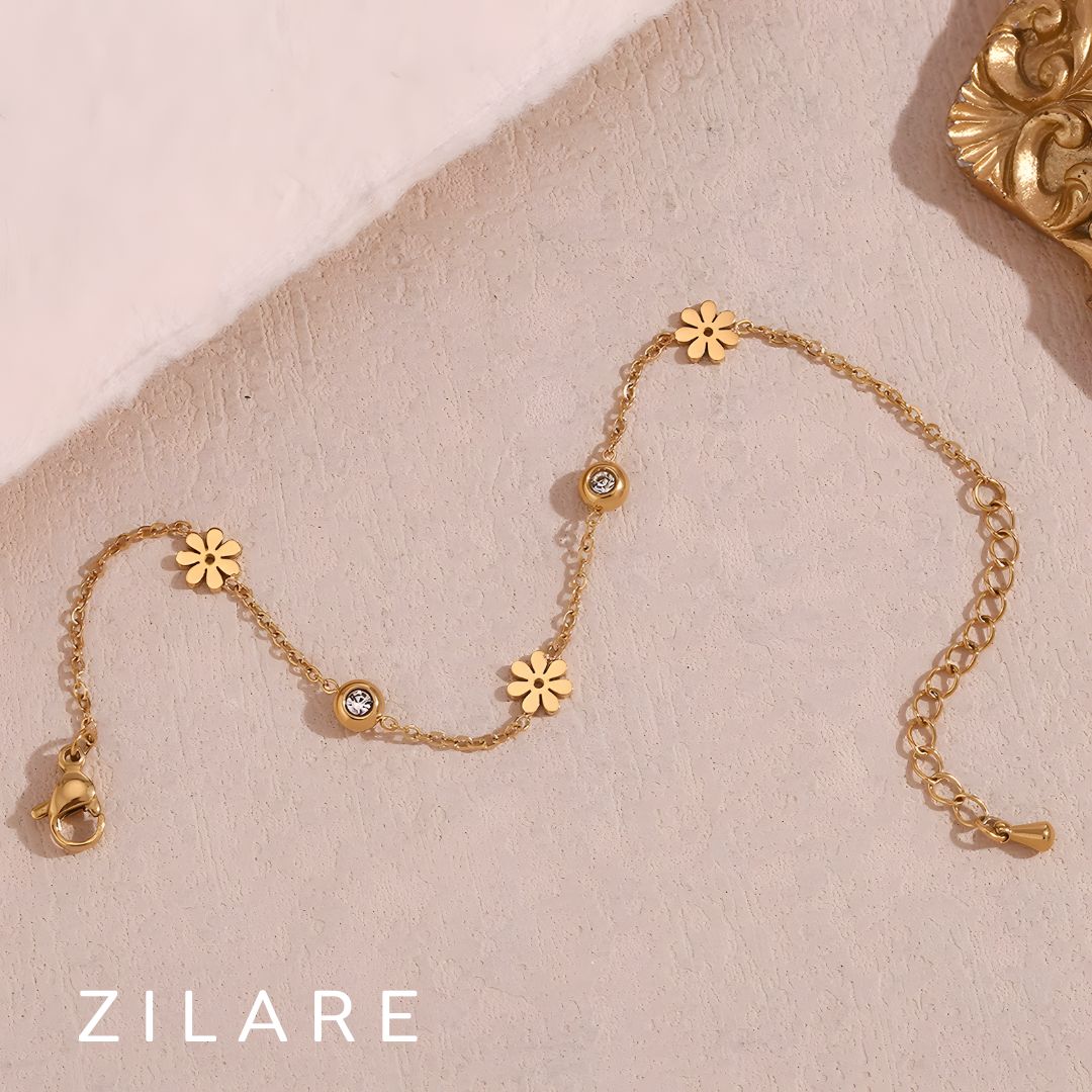 Pulsera de flores dorada delicada con baño de oro 18k Aranza