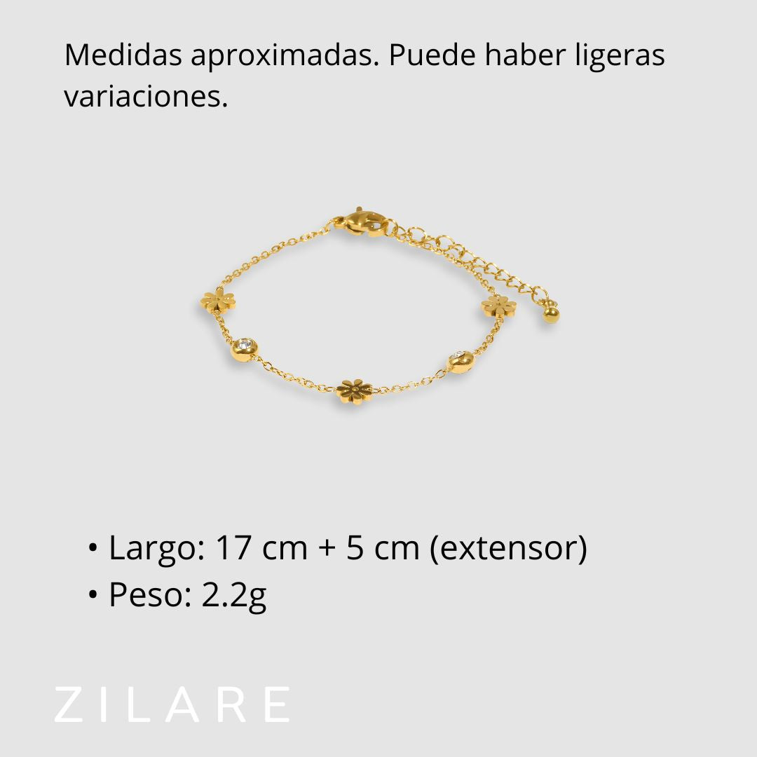 Pulsera de flores dorada delicada con baño de oro 18k Aranza