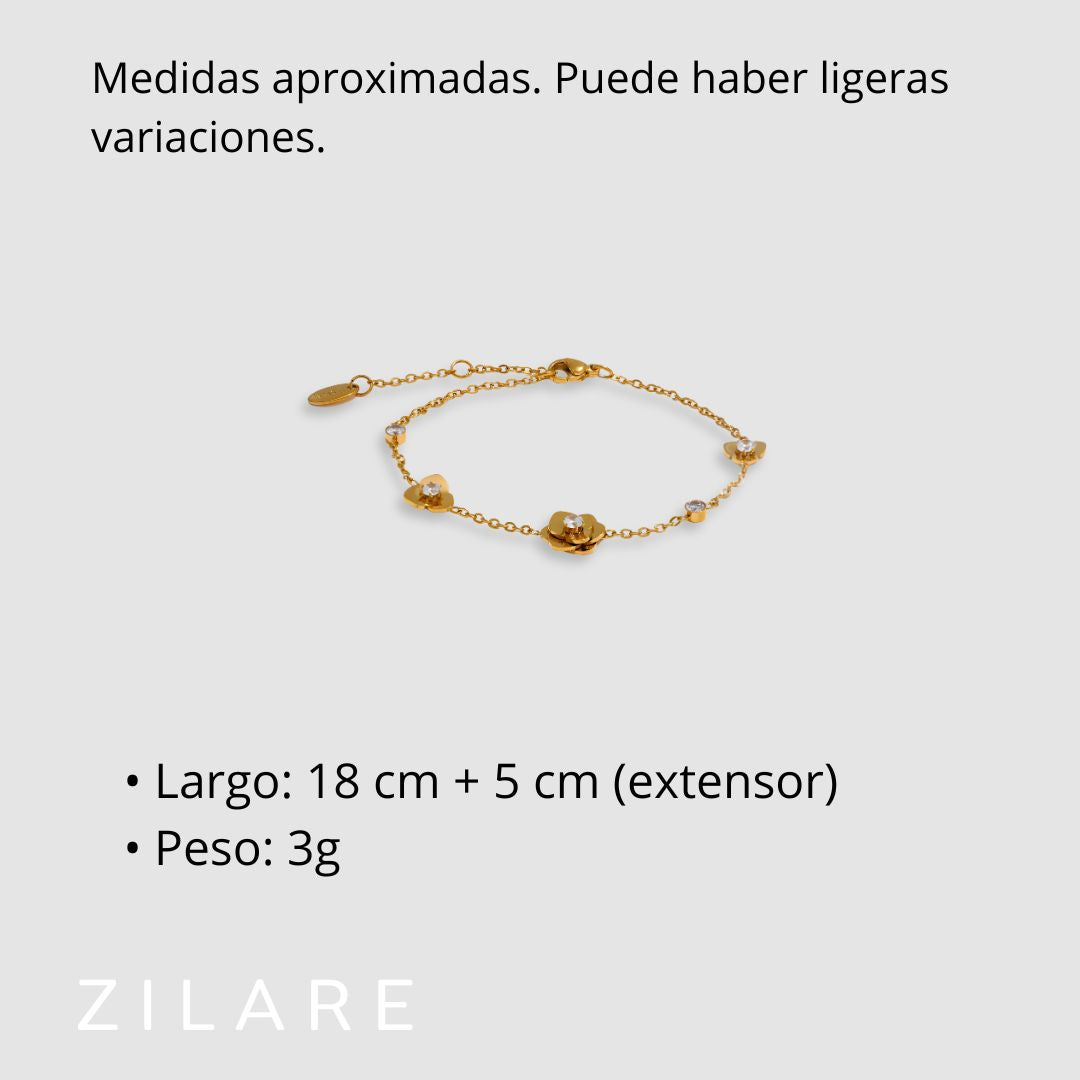 Pulsera dorada con flor y brillo bañado en oro 18k Eliana