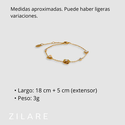 Pulsera dorada con flor y brillo bañado en oro 18k Eliana