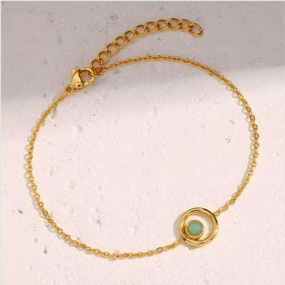 Pulsera dorada con piedra verde baño de oro 18k Leticia