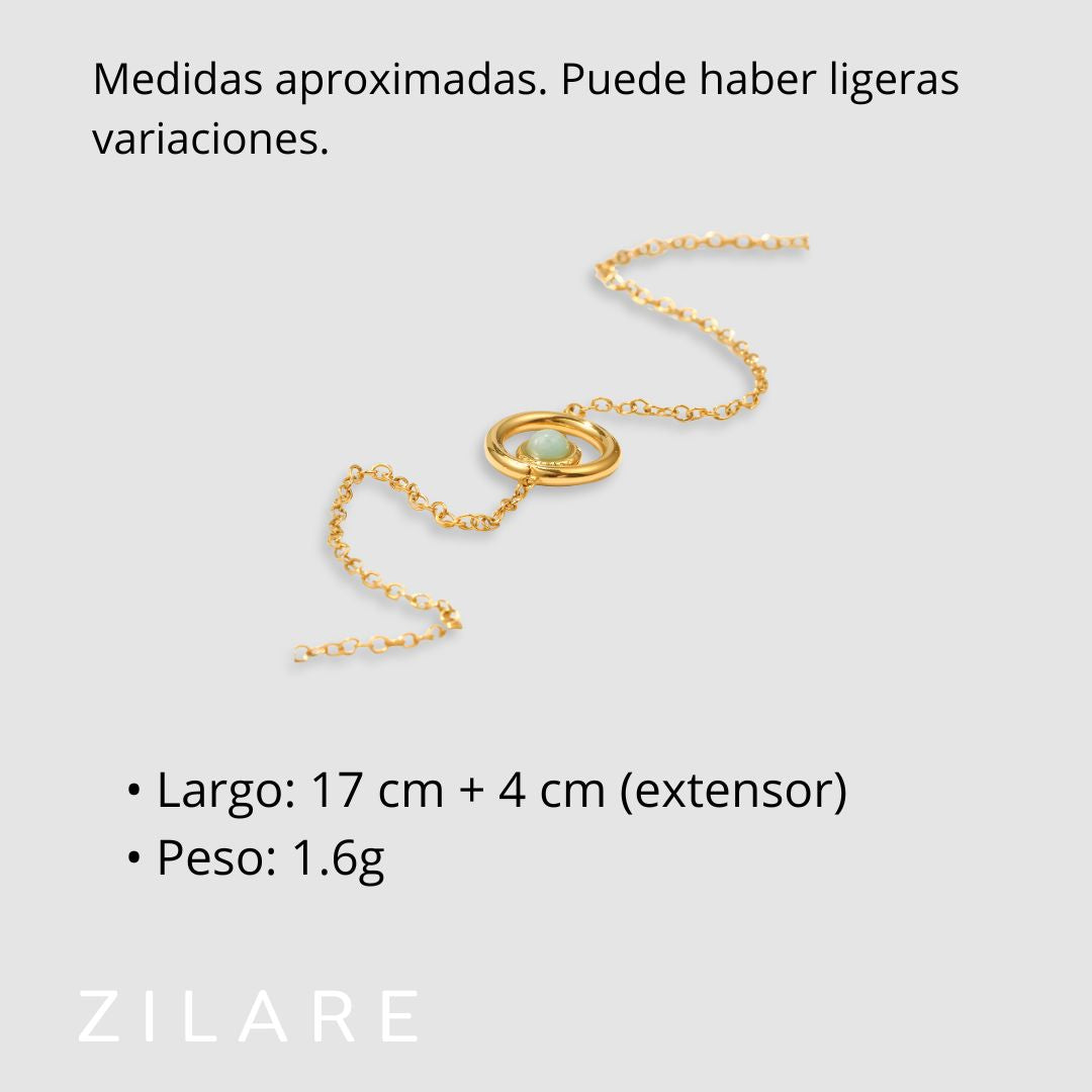 Pulsera dorada con piedra verde baño de oro 18k Leticia