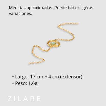Pulsera dorada con piedra verde baño de oro 18k Leticia