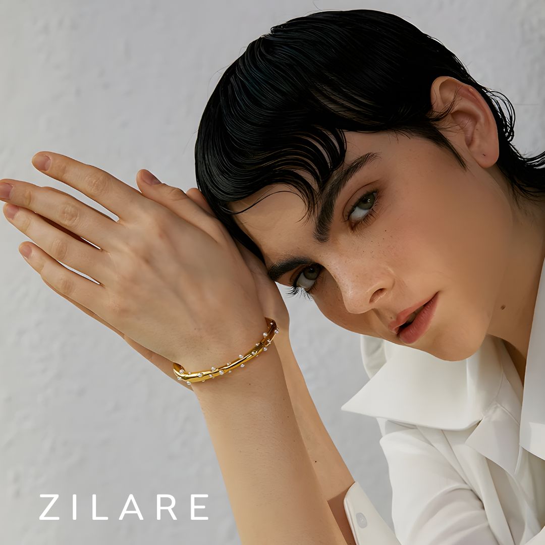 Pulsera dorada piedras en relieve bañada en oro 18k Estela