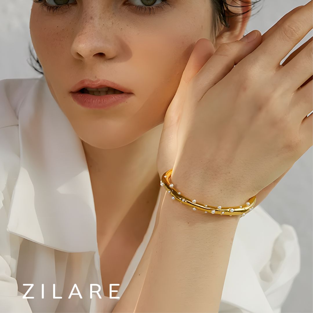 Pulsera dorada piedras en relieve bañada en oro 18k Estela