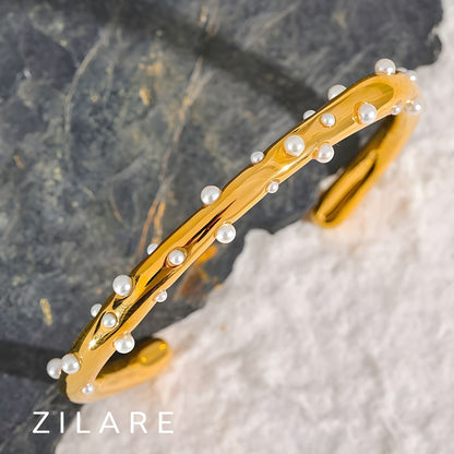 Pulsera dorada piedras en relieve bañada en oro 18k Estela