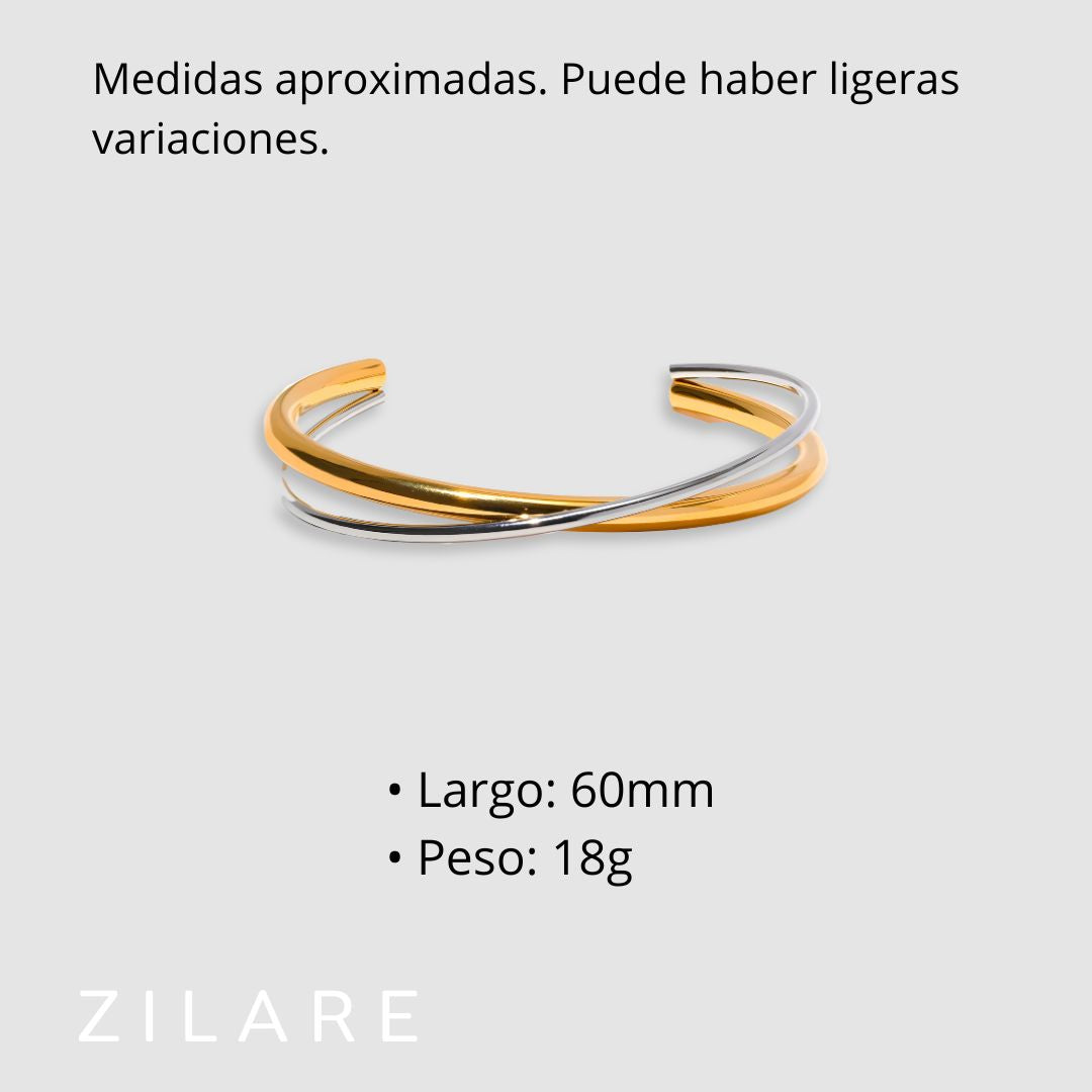 Pulsera Dorada y Plateada Cruzada Bañada en Oro 18k Emilia