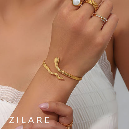 Pulsera serpiente dorada elegante baño de oro 18k Maricel