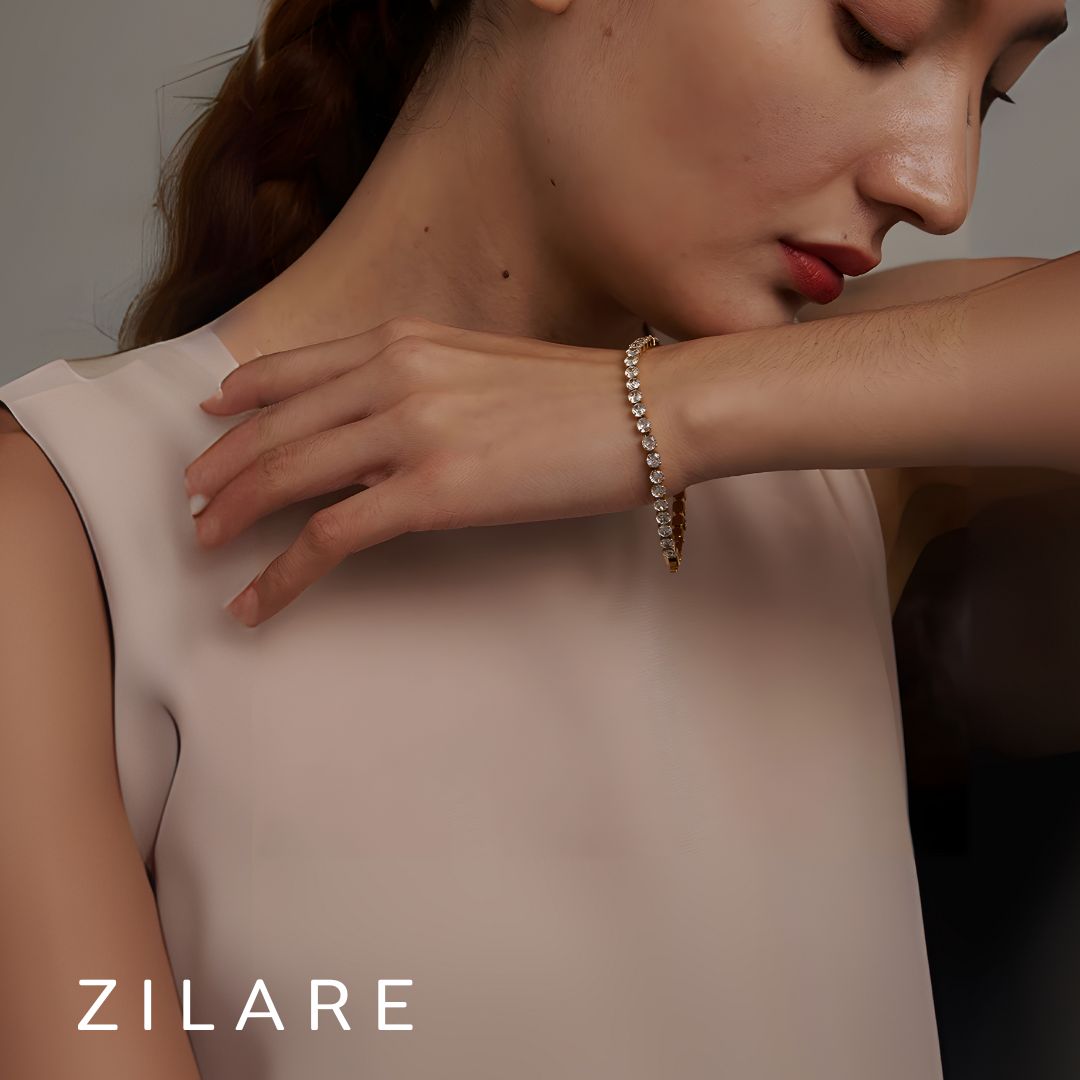 Pulsera elegante con circonias, bañada en oro 18k Zaira