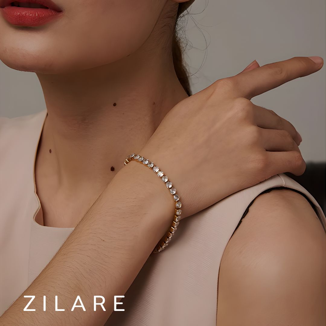 Pulsera elegante con circonias, bañada en oro 18k Zaira